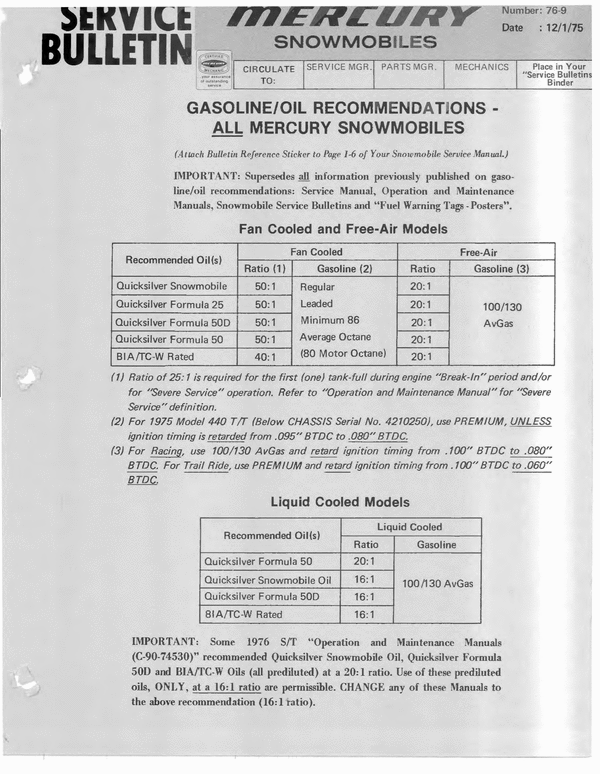 Product picture Mercury snowmobile tipster service bulletins